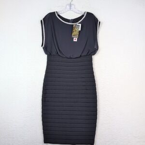 NWT Frank Lyman Navy Sleeveless Dress 4 Beaded Neckline Ruffle Cocktail Elegant